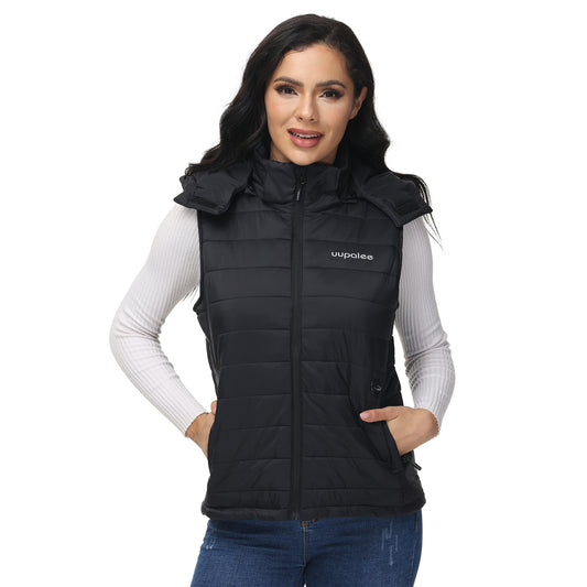 uupalee Women's Heated Vest with Detachable Hood Lightweight Thermal Jacket (Battery Included)